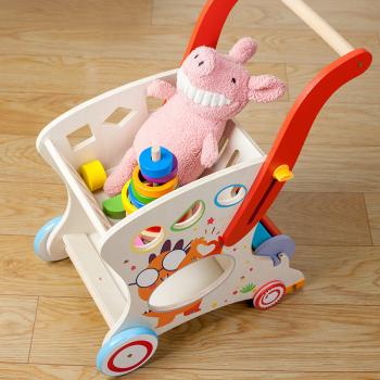 Großhandel B2B Kinder Einkaufswagen aus Holz Spielzeugwagen